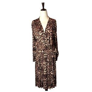 Rachel Pally Brown And Black Leopard Print Jersey Fit And Flare Wrap Dress L